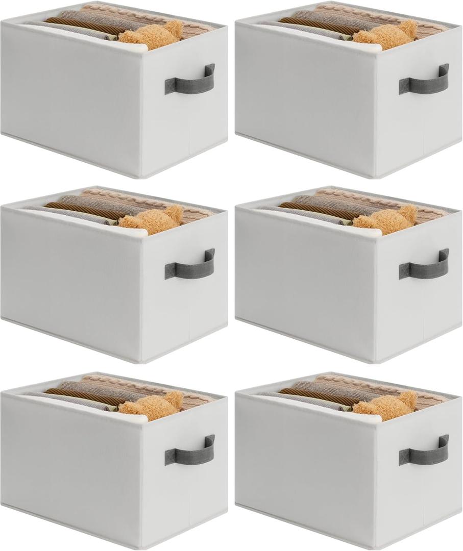 Cupic Cupid Storage Bins Closet, Fabric Closet Organizers and Storage, 6-Pack Baskets for Organizing, Large Storage Boxes with Handles for Clothes and Toys, Light Gray
