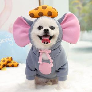 SEIS Winter Big Ear Mouse Dog Hoodies Cute Cheese Warm Pet Costume Halloween Cat Clothes for Small Medium Dogs Puppy French Bulldog Chihuahua (Gray, L (Chest Circumference 64cm/ 25.2"))