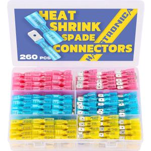 Haisstronica 260PCS Heat Shrink Spade Connectors - Quick Disconnect Female & Male Spade Terminals for Watercraft, Electronics & Automotive