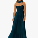Flowy Chiffon Bridesmaid Dress with Scarf Strapless Formal Evening Dresses, Size 14, bl