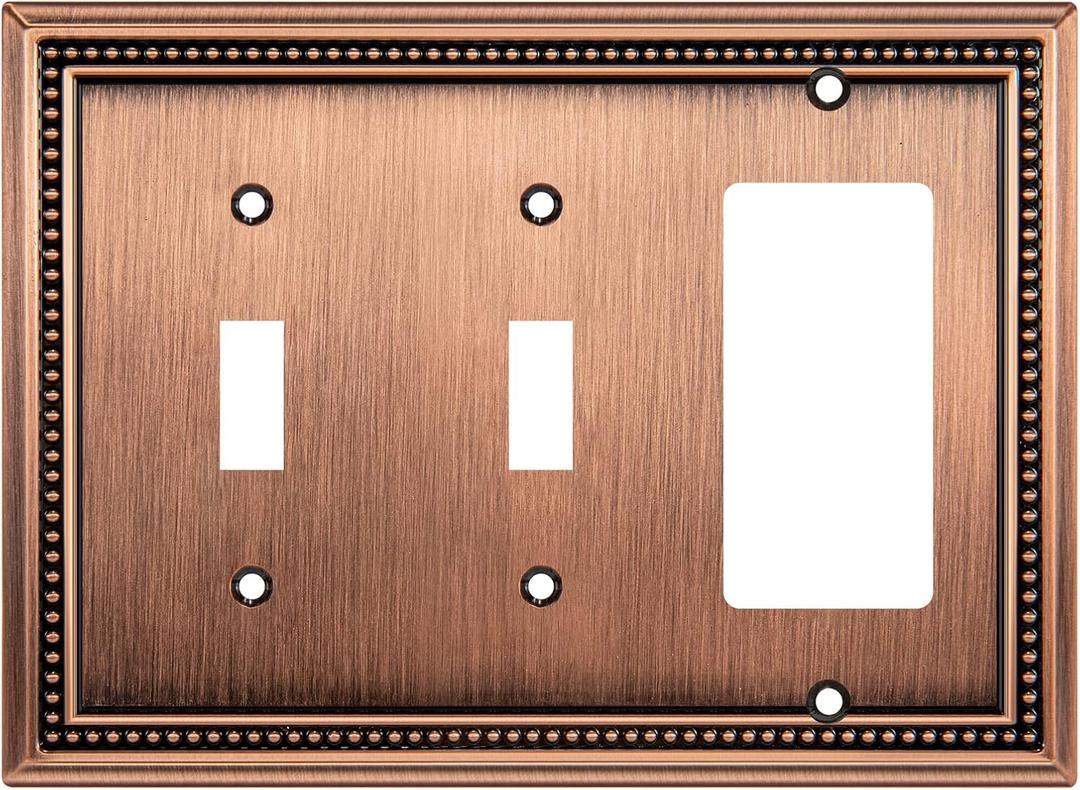 Henne Bery Sunken Pearls Heavy Duty Decorative Wall Plate Switch Plate Outlet Cover (Double Toggle/Single Decorator, Antique Copper)