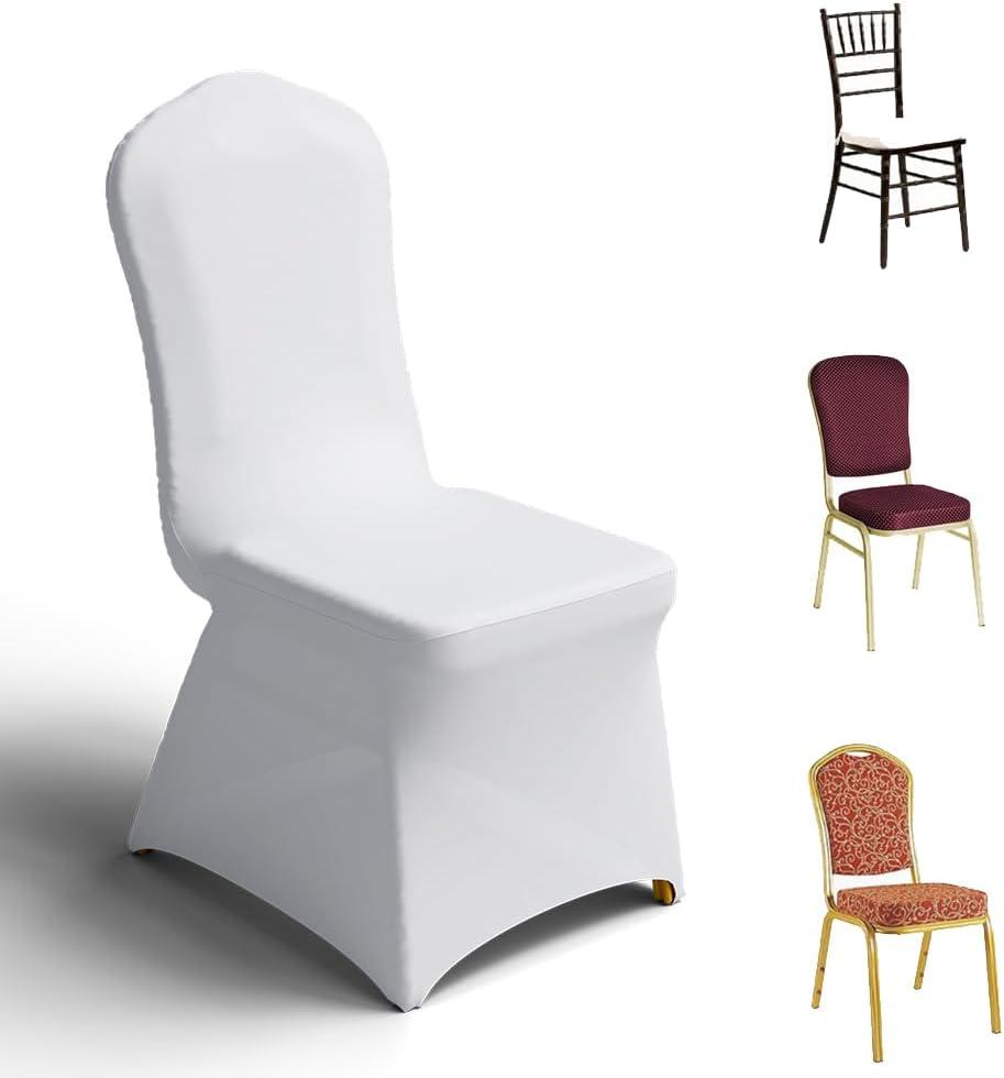 Trlyc 100 Pcs Spandex Chair Covers for Dining Chairs Stretch Polyester Dining Chairs Slipcovers for Wedding Party Decor Banquet Flat-Front Chair Cover (White)