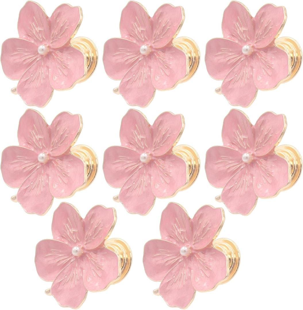 Geesatis 8 PCS Metal Knobs Sturdy Home Decor Handles Cabinet Drawer Knobs Closet Door Pulls, Flower Pink, with Mounting Screws, Size 1.7inch