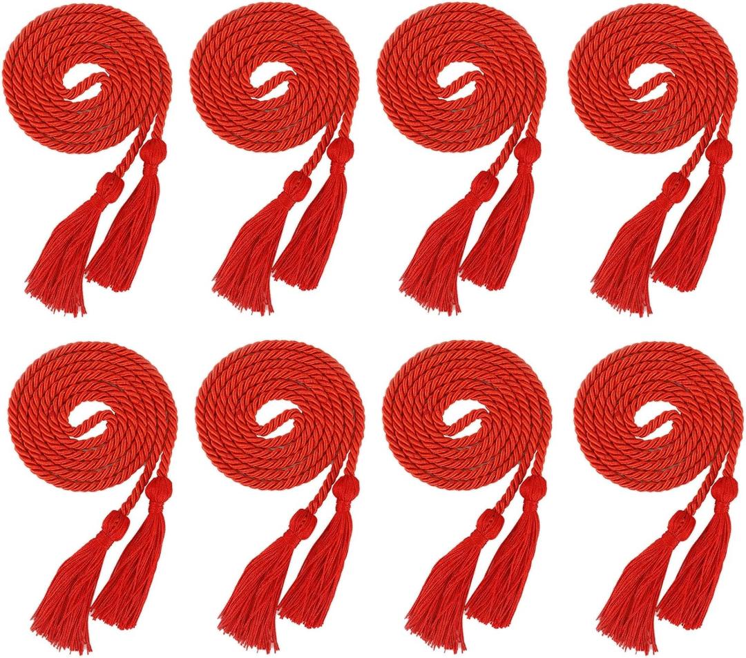 Cords for Graduation 2025 Honor Cords Bulk 8PCS Grad Rope Red Grad Cord 67" Long Braided Cord with Tassels Red Graduation Accessories for High School Honor Ropes for Decorations Bachelor Gown