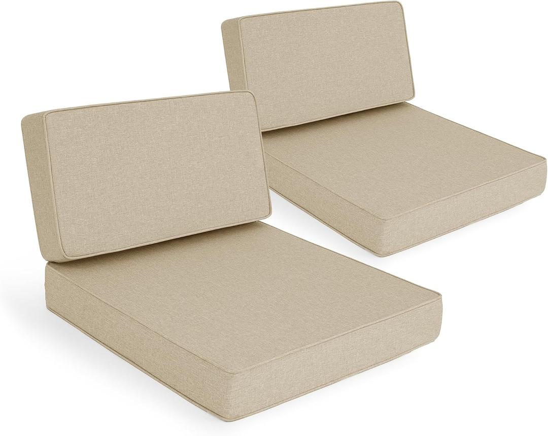 Outdoor Furniture Cushions 25.6x25.6 Inch, Deep Seat Patio Couch Cushions Replacement for Sectional Conversation Set Sofa Loveseat, Fade and Water-Resistant, Removable Cover, Set of 2, Natural, 25.6"x25.6"-13.5" Low Back-2 Pack