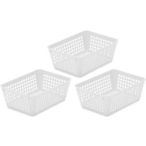 YBM HOME 3-Pack Small Plastic Storage Baskets for Home Junk Drawers and Office Desktop Drawers Organization - Functional Trays for Kitchen, Bedroom, and Bathroom, White