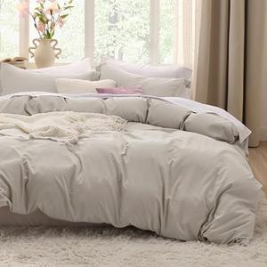 Bedsure Duvet Cover King Size - 3 Pieces Prewashed Cotton-Like Extra Soft Bedding Set, Includes 1 Duvet Cover 104x90 Inches with Zipper Closure & 2 Pillow Shams, Linen, Comforter Not Included, 02-Linen