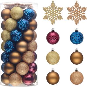 Valery Madelyn Christmas Tree Decorations Ornament Set, 50ct 2.36 Inches Bronze Copper Purple Shatterproof Christmas Ball Ornament Hanging Xmas Holiday Party Decor (Large)