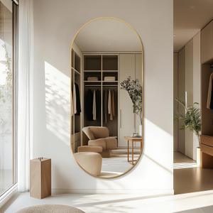 Oval Full Length Mirror, 71"32" Wall-Mounted Floor Mirror with Metal Frame, Ultra-Clear Explosion-Proof Dressing Mirror, Simple and Classic Deco for Cloakroom/Bedroom/Living Room, Gold
