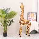 47" Large Giraffe Stuffed Animal Set, Giant Giraffe Plush Toys with Birds, Leaves, Basket, Tall Giraffe Toy Standing Lifelike, Gift for Kids Nursery Baby Shower Party