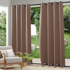 RYB HOME Outdoor Weighted Blackout Curtains 2 Panels- Waterproof Windproof Curtains Summer Heat Block for Patio, Furniture Protect Pergola Outside Swimming Pool Deck, Mocha, W52 x L96 inch