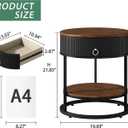 OIOG Round End Table with Drawer, Modern Wood Grain Side Table with Shelf, 2-Tier Nightstand with Drawer for Living Room, Bedroom, Rustic Brown and Black