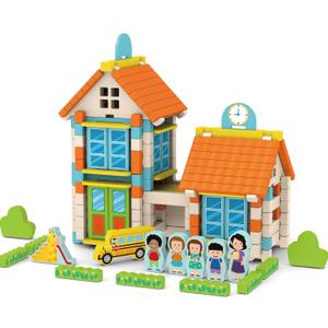 182PCS Wooden Building Blocks Set for Toddlers, Construction City Stacking Toys, Preschool Learning Educational Toys for Kids 3+ Years Girls and Boys (School)