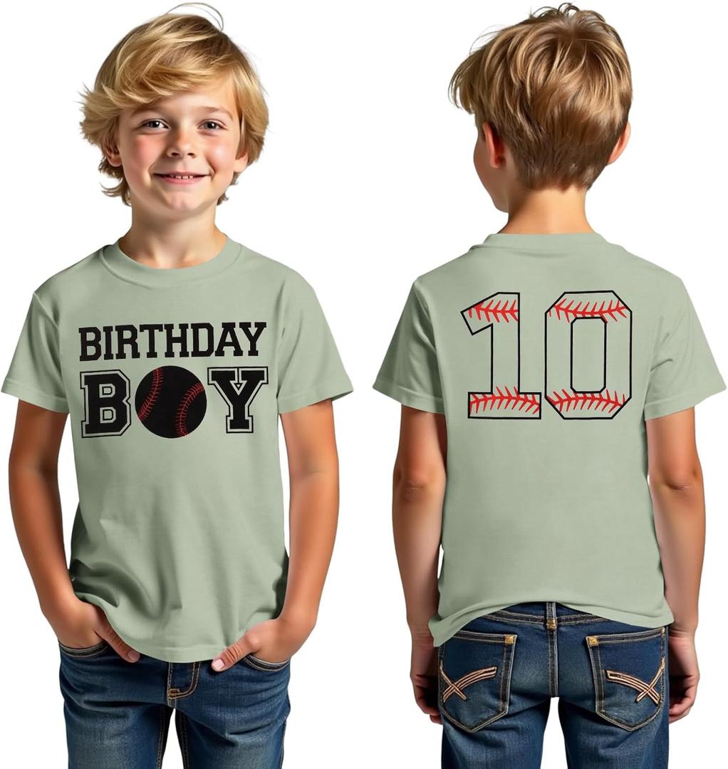 SOFEON Birthday Boy Shirts Boys Baseball T-Shirt 6th 7th 8th 9th 10th Birthday Party Tees Kids Baseball Fan Outfit B-Day Tops