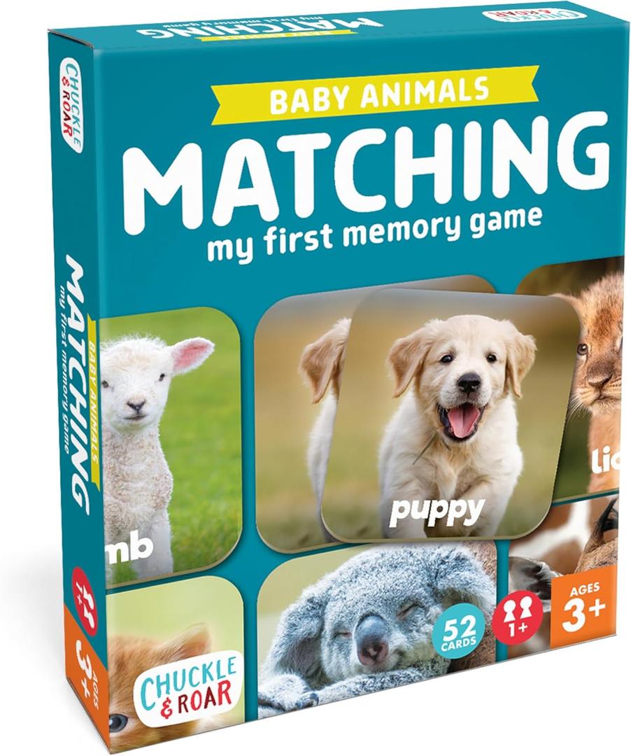 Chuckle & Roar Baby Animals Matching Memory Game for Kids Ages 3+ Preschool Concentration Board Game for Toddlers, Cute Animal Learning Game