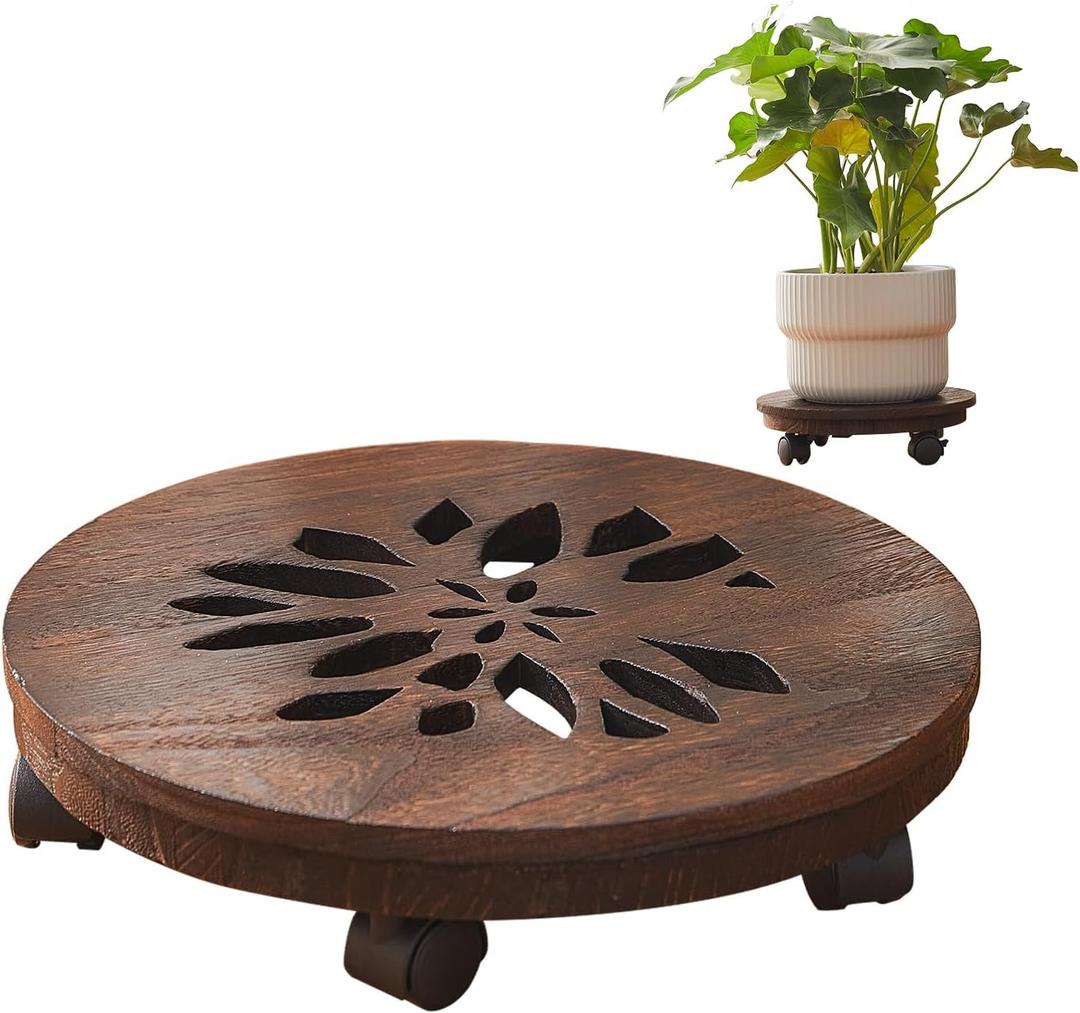 Wood Plant Stand Indoor,Plant Caddy with Lockable Wheels,Pot Stand,Rolling Plant Stand with CastersPlant Dolly with Wheels ,Heavy Duty Plant Base with Wheels (10")