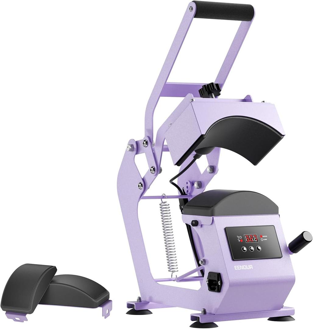 Hat Press Heat Machine for Caps with Precise Temp&Timer Control, Timer Auto Starter, Hat Heat Press with 2 Platens for Trucker Hat & HTV Iron on Vinyl, Sublimation Hat Press, Heat Transfer (Purple)