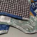 Dinjoy Reversible Patchwork Quilt Bedding Set Queen Size Blue Green Grey Plaid Floral Pattern Bedspread Set Soft Microfiber Coverlets Bed Set 3 Pieces Fall Autumn All Season Use