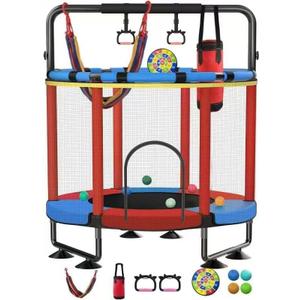 Trampoline for Kids, Upgrade Full Anti-Rust 440lbs Indoor Outdoor Toddler Trampoline with Net, 55" Adjustable Baby Toddler Trampolines Accessories Dart Board