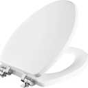 Mayfair Bennett Toilet Seat with Chrome Hinges, Slow Close Wood Seat, Secure Metal Hinges, Easy Install, Made in USA, Elongated, White