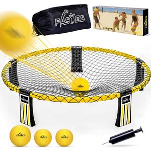 Fastes Outdoor Beach Ball Game Includes 3 Balls, Net and Carrying Bag -Roundnet Game Set for Adults, Kids, and Family - Perfect for Beach, Yard, Lawn, Backyard, and Park