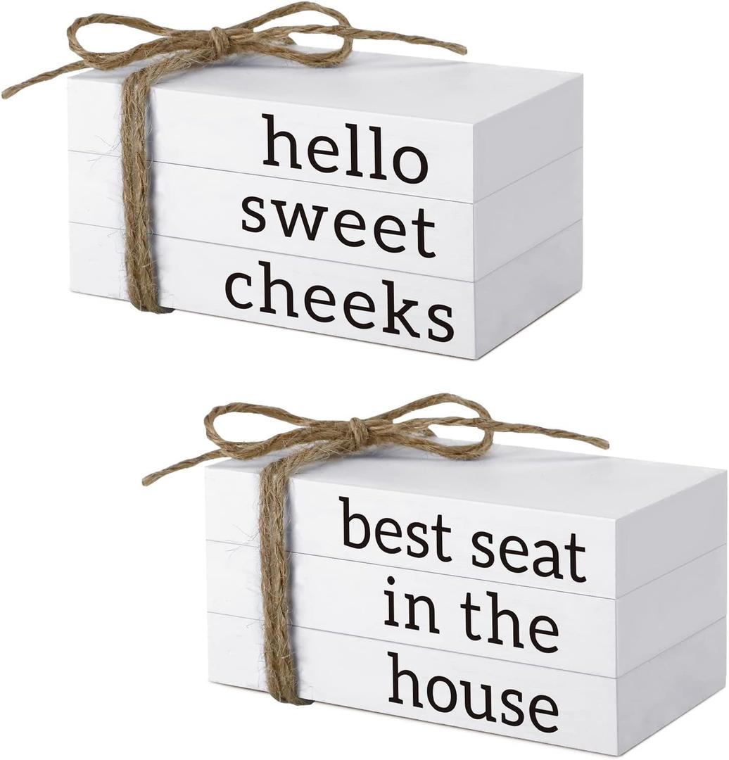 Maitys 2 Pieces Farmhouse Mini Book for Bathroom Kitchen Decor, Funny Wooden Mini Books for Your Restroom Shelf the Small Decorative Accent for Bathroom Kitchen(Classic Style)