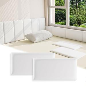 3D Anti-Collision Wall Padding for Kids, White Peel and Stick Headboard Pack of 4 Panels Sized 7.8" x 15.7", Self-Adhesive Panels for Bedroom/Living Room Upholstered Wall