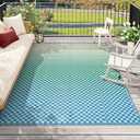 Wonnitar 9x12 Waterproof Outdoor Rugs - Blue Yellow Ombre Checkered Patios Rug, Large Reversible Plastic Straw Mat for Camping RV Balcony, Portable Colorful Outdoor Deck Rug