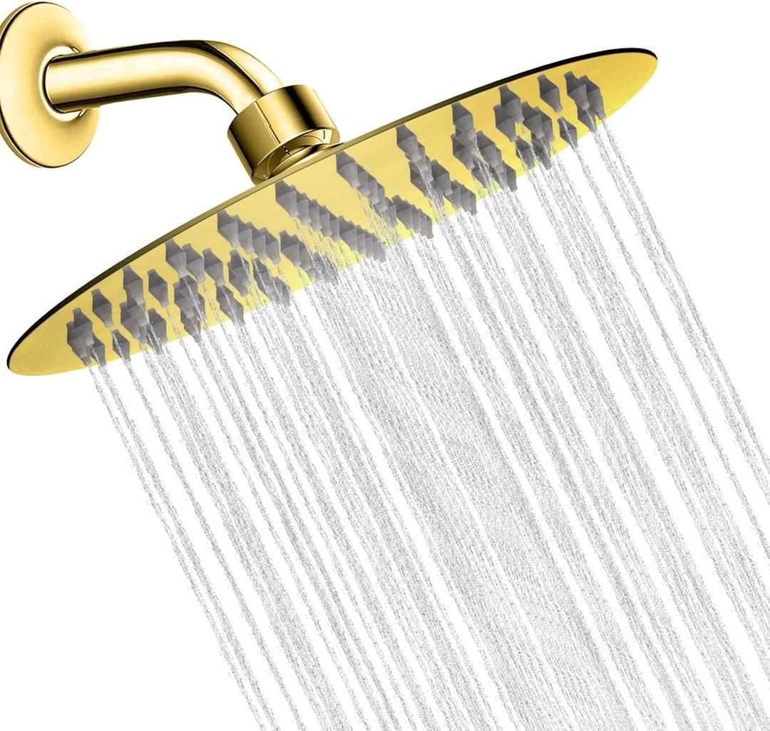 NearMoon Rain Shower Head, Ultra-Thin Design-Pressure Boosting, Awesome Some Experience, High Flow Stainless Steel Rainfall Head (8 Inch,Chrome Gold)