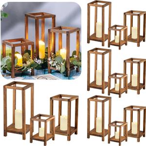 Sliner 24 Pcs Wedding Lantern Centerpiece Set Includes 12 Rustic Wooden Candle Lantern 12 Flameless LED Candle for Wedding Party Baby Shower Table Fireplace Farmhouse Home Decoration