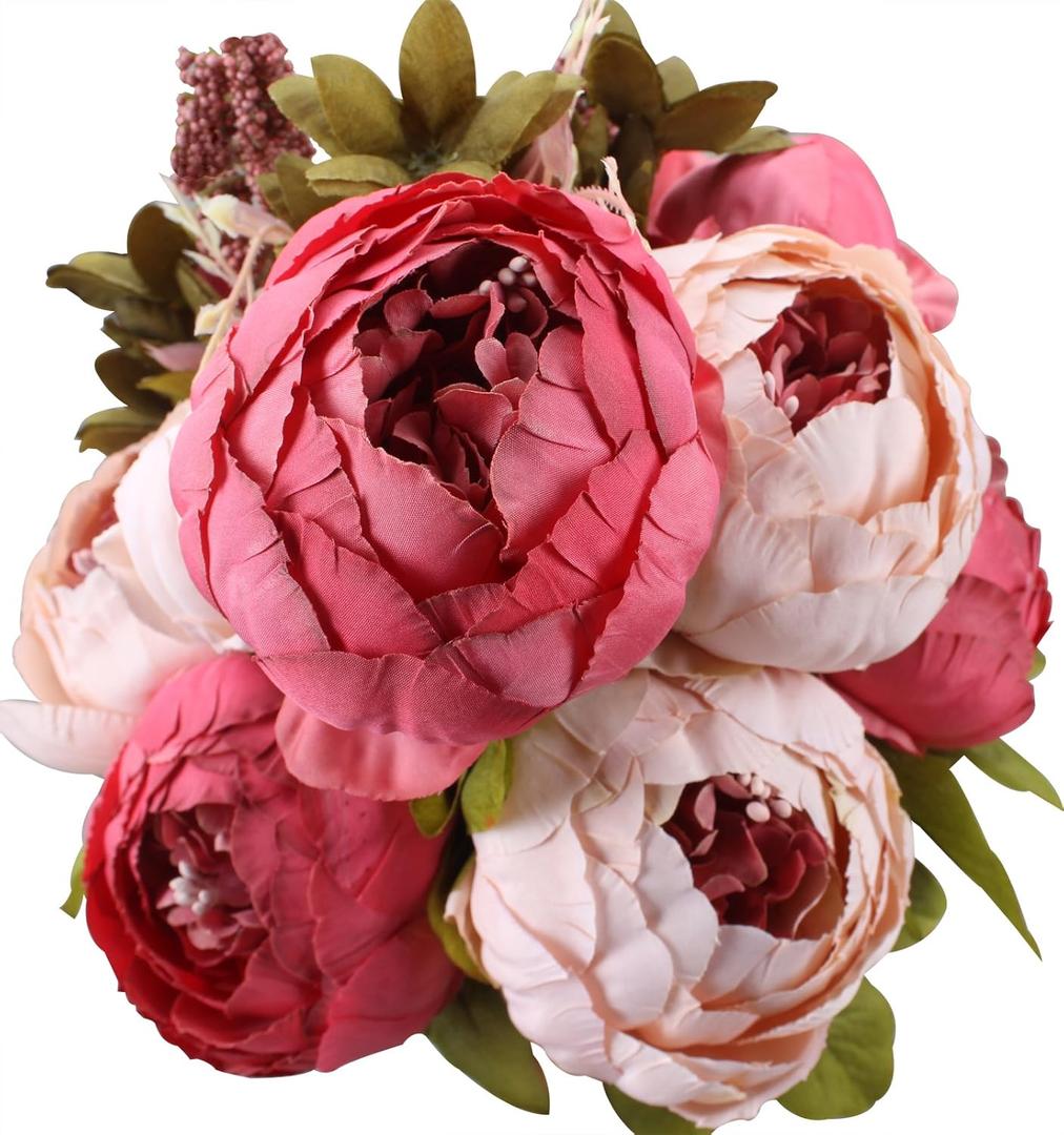 Duovlo Fake Flowers Vintage Artificial Peony Silk Flowers Wedding Home Decoration,Pack of 1 (Dark Pink) (20.87*3.5)