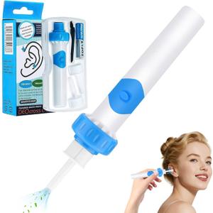 Electric Ear Wax Removal Tool with Vibration Suction, Ear Wax Vacuum Cleaner, Soft Silicone Spoon with 2 Washable Replaceable Tips Ear Cleaning for Family, Portable Case,Azurblau
