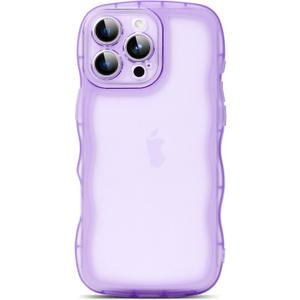 Compatible with iPhone 16 Pro Max Case 6.9" 2024, Cute Kawaii Curly Wave Frame Shape Soft Silicone Shockproof Protective Phone Cover for Women Girls, Clear/Purple