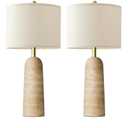 BOBOMOMO 27.25" Modern Table Lamp Set of 2, Warm Beige Resin Lamp with Natural Stone Look, Lamps for Living Room with Linen Shades, Bedside Lamp for Bedroom, Living Room, Nightstand, Entryway