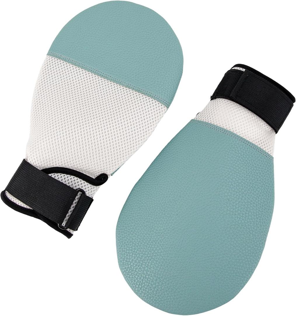 Dementia Restraint Gloves, 2Pcs Hand Protective Gloves for Elderly or Dementia Patients, Restraint Mitts for elderly (Light Blue)