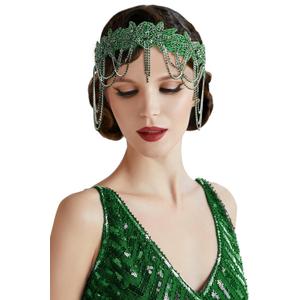 BABEYOND 1920s Flapper Headpiece Roaring 20s Headband Great Gatsby Headband Chain for Women Vintage Hair Accessory (Green)