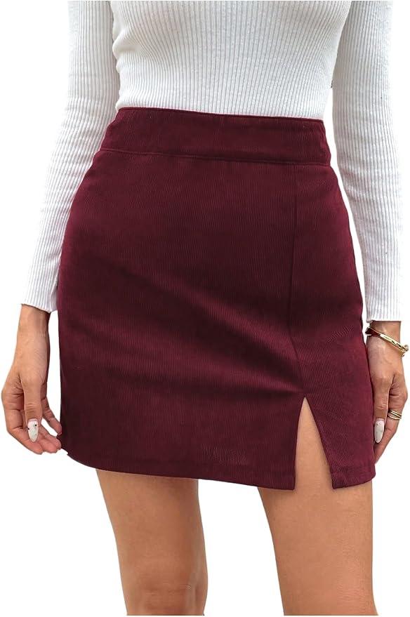 MakeMeChic Women's Fall Office Y2K Bodycon Mini Skirt Split Hem High Waisted Short Skirts (S)