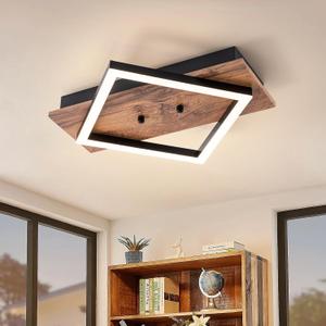 EDISLIVE 13.2in Modern Wood LED Ceiling Light Square Flush Mount Lighting Fixture 14W 3000K Kitchen Ceiling Lights for Bedroom Living Room Kitchen Hallways