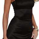 Womens Sexy Satin Sleeveless Square Neck Adjustable Strap Lace Up Corset Mini Dresses for Party Cocktail Wedding Guest XS