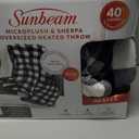Newell Brands Sunbeam MIcroplush Soft Electric Heated Throw Blanket with Foot Pockets 3 Heat Settings and Auto-Off, Grey, 50''x60'', Full Size