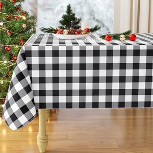 misaya Rectangle Waterproof Vinyl Table Cloth, Buffalo Flannel Backed Tablecloth, Wipeable Plastic Table Cover for Dinner, Kitchen, Outdoor (60" x 84", Black and White)