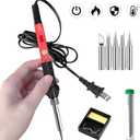 Soldering Kit, 60W Soldering Iron, 110V Welding Kit with Ceramic Heater, Portable Solder Irons with 5pcs Extra Tips, Stand, Solder Tube, Sponge, for Electronic Repair (9-in-1 Basic)