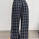 SOLY HUX Women's Plaid Pants Drawstring Elastic Waist Wide Leg Baggy Lounge Pants Casual Long Trousers (Blue, M)
