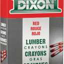 DIXON Industrial Lumber Marking Crayons, 4.5" x 1/2" Hex, Red, 12-Pack (52000)
