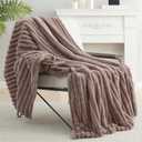 Amlie Home Faux Fur Throw Blanket for Couch, Cozy Fuzzy Fluffy Fur Luxurious Soft Striped Plush Gift Blankets for Family Sofa Chair Bedroom, 55"x70", Light Coffee