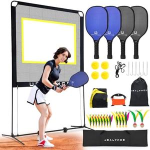 UBALANCE Pickleball Net Set with 4 Paddles for Indoor & Outdoor Sport, Portable All-in-One Ball Game Equipment, Like Fun Pickleball, Badminton, Tennis, Easy Setup for Backyard, Driveway