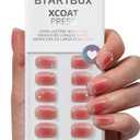 BTArtbox Press On Nails Short - Lamp-Curable Rhinestone Blush Red Square Press On Nails with Glue for Women, Semi-Transparent Soft Gel Glue On Nails in 15 Sizes - 30 Stick On Nails Kit, Cyber Crimson