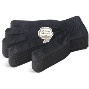 Evridwear Men Moisturizing Cotton Gloves with Touchscreen Fingertips for Eczema Beauty Cosmetic Dry Hands Sensitive Irritated Skin Therapy Overnight Bedtime, 6 Pairs, Lightweight-Black, XS