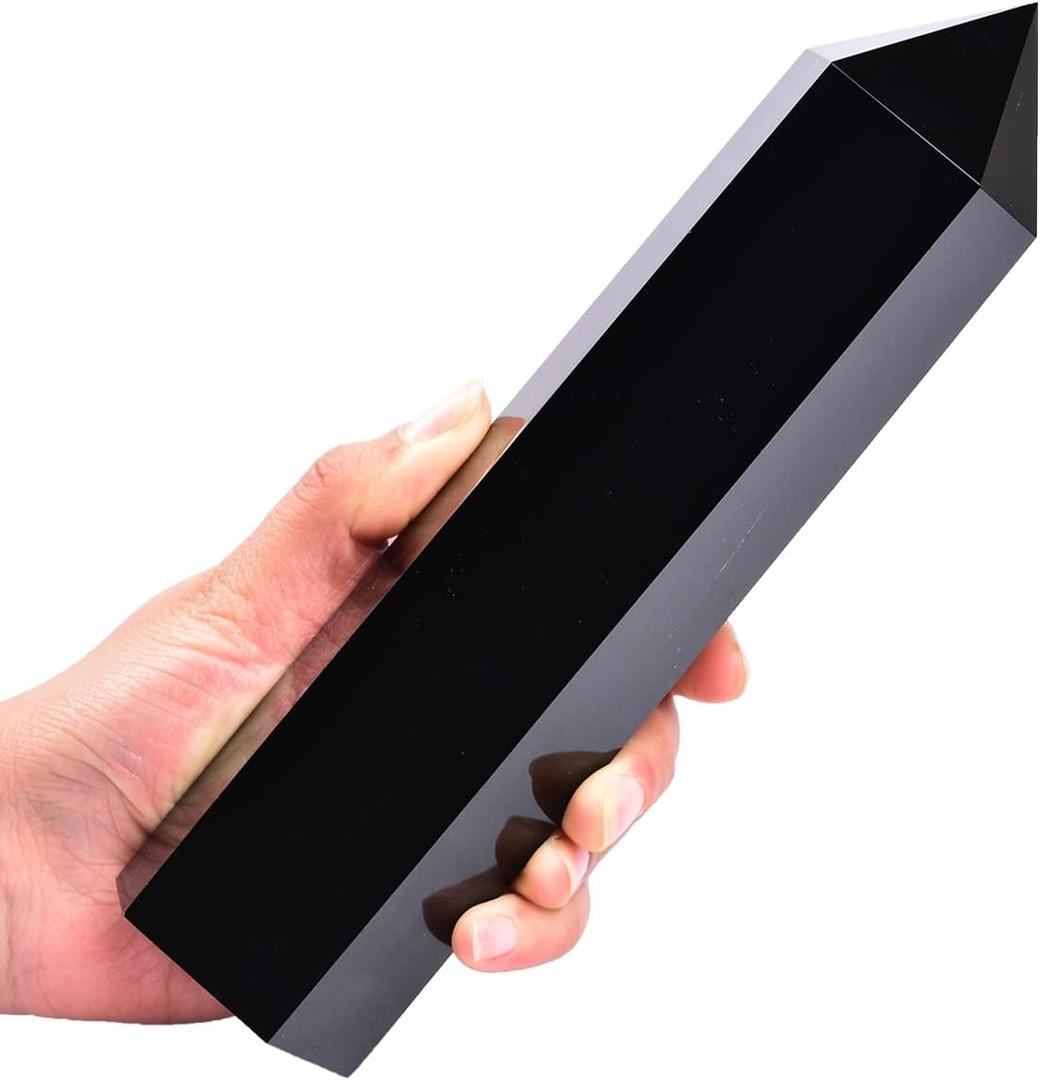 Large Black Obsidian Crystal Tower Natural Healing Crystal Point Wand Obelisk 6 Faceted Reiki Chakra Meditation Therapy Home Decor Gift 1.5-2 LBS