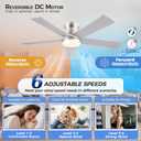 Ayaoty Flush Mount Low Profile Ceiling Fans with Lights - Modern Ceiling Fan with LED Dimming, Timer, 6Wind Speeds, Indoor Fan Light Fixture for Bedroom, Kitchen, Nickel